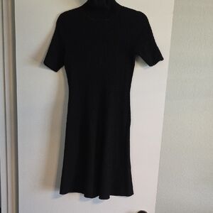 Theory Black Sheath Mini Dress Mock Neck Short Sleeve
